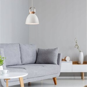 Lampa wisząca Lamkur Lamkur Danielle 31798 lampa wisząca zwis loft metalowy klosz miska 1x60W E27 beżowa/drewno 6