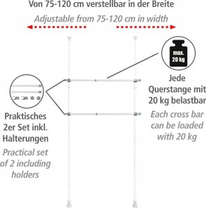 Wenko Szyna do garderoby, drążek do ubrań HERKULES 2 sztuki, 75-120cm, WENKO 4