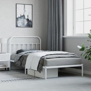 vidaXL vidaXL Metalowa rama łóżka z wezgłowiem, biała, 107x203 cm 4
