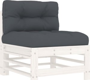 vidaXL vidaXL Siedzisko środkowe z poduszkami, białe, lite drewno sosnowe 2