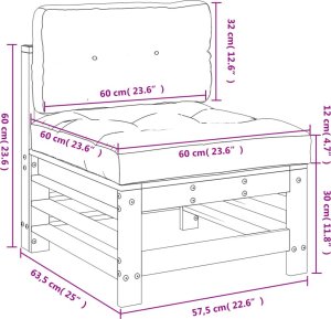 vidaXL vidaXL Siedzisko środkowe z poduszkami, białe, lite drewno sosnowe 8