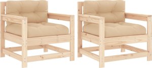 vidaXL vidaXL Fotele ogrodowe z poduszkami, 2 szt., lite drewno sosnowe 2