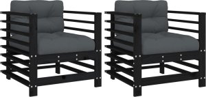 vidaXL vidaXL Fotele ogrodowe z poduszkami, 2 szt., czarne, drewno sosnowe 2