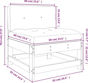 vidaXL vidaXL Siedzisko środkowe z poduszkami, lite drewno sosnowe 9