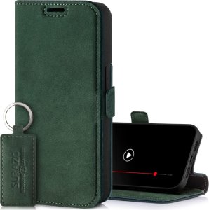 Surazo SURAZO Premium MJ - Skórzane Etui Na Smartphone Portfel z Klapką - Nubuk Zielony Apple iPhone 15 1