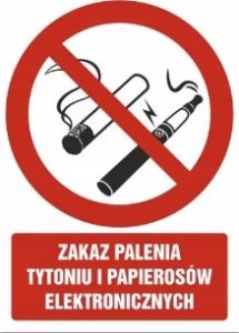 PROCERA Znak TDC, Zakaz palenia tytoniu i papierosów elektronicznych 1