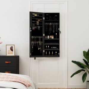 vidaXL vidaXL Wisząca szafka na biżuterię, z lustrem, czarna, 37,5x10x106 cm 3