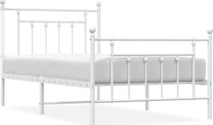 vidaXL vidaXL Metalowa rama łóżka z wezgłowiem i zanóżkiem, biała, 100x190 cm 2