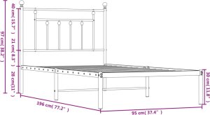 vidaXL vidaXL Metalowa rama łóżka z wezgłowiem, biała, 90x190 cm 10
