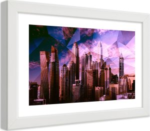 Feeby Obraz w ramie, Geometryczne miasto fioletowy (Rozmiar 45x30) 1