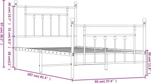vidaXL vidaXL Metalowa rama łóżka z wezgłowiem i zanóżkiem, czarna, 90x200 cm 9