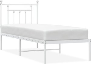 vidaXL vidaXL Metalowe łóżko z wezgłowiem, bez materaca, białe, 75x190 cm 2