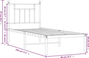 vidaXL vidaXL Metalowe łóżko z wezgłowiem, bez materaca, białe, 75x190 cm 10
