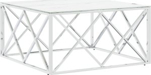 vidaXL vidaXL Stolik kawowy, srebrny, 80x80x40 cm, stal nierdzewna i szkło 2