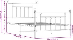 vidaXL vidaXL Metalowa rama łóżka z wezgłowiem i zanóżkiem, czarna, 80x200 cm 10
