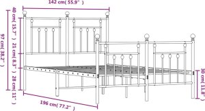 vidaXL vidaXL Metalowa rama łóżka z wezgłowiem i zanóżkiem, czarna, 135x190cm 10