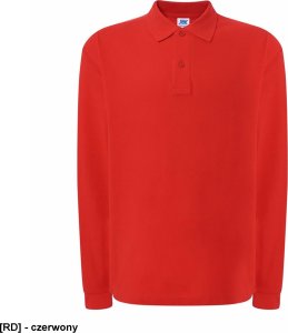 JHK PORA210LS - polo męskie długi rękaw, dwa guziki, boczne rozcięcia, dłuższe na pleach, 100% bawełna 200 - 210g - czerwony 4XL 4