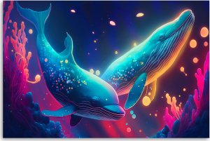 Feeby Obraz deco panel, Neonowe wieloryby pod wodą (Rozmiar 120x80) 3