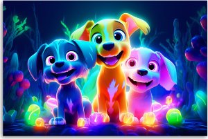 Feeby Obraz Deco Panel,  Neonowe psy z kreskówki (Rozmiar 90x60) 3