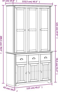 vidaXL vidaXL Kredens BODO, szary, 115,5x43x200,5 cm, lite drewno sosnowe 10