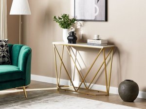 Beliani Konsola efekt marmuru biało-złota HAZEN 2