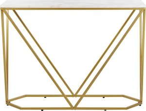 Beliani Konsola efekt marmuru biało-złota HAZEN 3