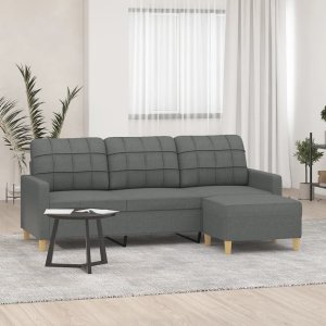 vidaXL vidaXL 3-osobowa sofa z podnóżkiem, ciemnoszary, 180 cm, tkaniną 1