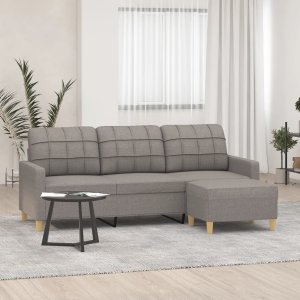 vidaXL vidaXL 3-osobowa sofa z podnóżkiem, taupe, 180 cm, tkaniną 1