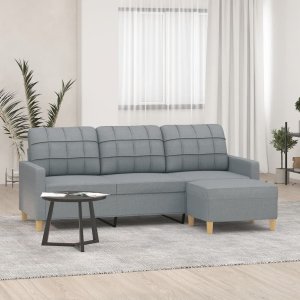 vidaXL vidaXL 3-osobowa sofa z podnóżkiem, jasnoszara, 180 cm, tkaniną 1