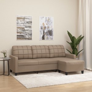 vidaXL vidaXL 3-osobowa sofa z podnóżkiem, cappuccino, 180 cm, sztuczna skóra 1