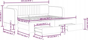 vidaXL vidaXL Sofa rozsuwana z szufladami, czarna, 90x200 cm, aksamit 12