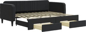 vidaXL vidaXL Sofa rozsuwana z szufladami, czarna, 90x200 cm, aksamit 2