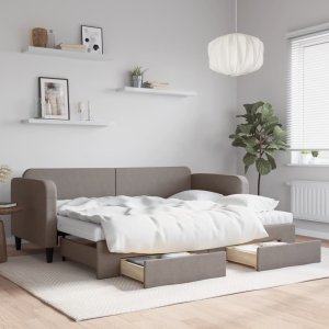 vidaXL vidaXL Sofa rozsuwana z szufladami, taupe, 80x200 cm, tkanina 1