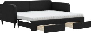 vidaXL vidaXL Sofa rozsuwana z szufladami, czarna, 90x200 cm, tkanina 2
