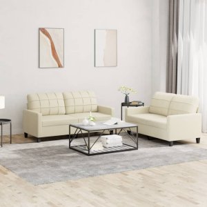 vidaXL vidaXL 2-osobowa sofa z poduszkami, kremowa, sztuczna skóra 1