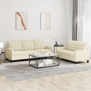 vidaXL vidaXL 2-osobowa sofa z poduszkami, kremowa, sztuczna skóra 1