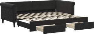 vidaXL vidaXL Sofa rozsuwana z szufladami, czarna, 90x200 cm, aksamit 2
