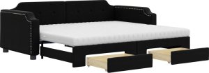 vidaXL vidaXL Sofa rozsuwana z szufladami, czarna, 90x200 cm, tkanina 2