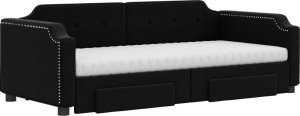 vidaXL vidaXL Sofa rozsuwana z szufladami, czarna, 90x200 cm, tkanina 3
