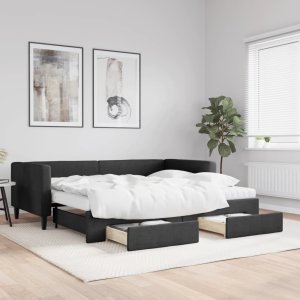 vidaXL vidaXL Sofa rozsuwana z szufladami, czarna, 90x200 cm, tkanina 1