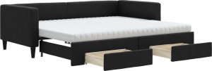 vidaXL vidaXL Sofa rozsuwana z szufladami, czarna, 90x200 cm, tkanina 2