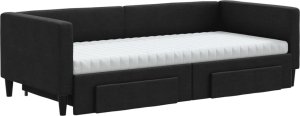 vidaXL vidaXL Sofa rozsuwana z szufladami, czarna, 90x200 cm, tkanina 3