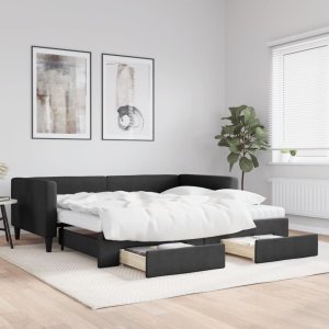 vidaXL vidaXL Sofa rozsuwana z szufladami, czarna, 100x200 cm, tkanina 1