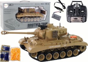 LeanToys Czołg Zdalnie Sterowny RC 1:18 Armata Dym Tarcza Dźwięki Jasny Brąz 1