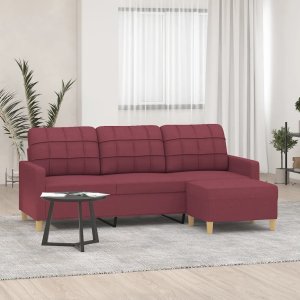 vidaXL vidaXL 3-osobowa sofa z podnóżkiem winna czerwień 180 cm, tkaniną 1