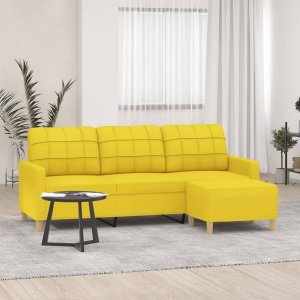 vidaXL vidaXL 3-osobowa sofa z podnóżkiem, jasnożółty, 180 cm, tkaniną 1