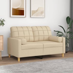 vidaXL vidaXL 2-osobowa sofa z poduszkami, kremowa, 120 cm, tkanina 1