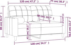 vidaXL vidaXL 2-osobowa sofa z poduszkami, kremowa, 120 cm, tkanina 8