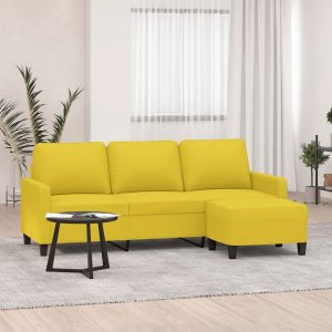 vidaXL vidaXL 3-osobowa sofa z podnóżkiem, jasnożółty, 180 cm, tkaniną 1