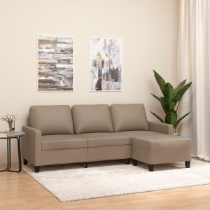 vidaXL vidaXL 3-osobowa sofa z podnóżkiem, cappuccino, 180 cm, sztuczna skóra 1